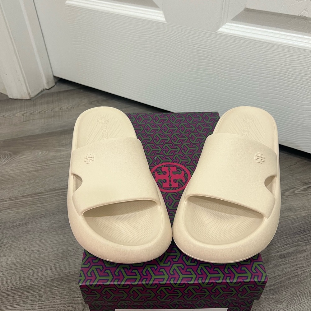 Tory Burch Ivory Slide Sandals